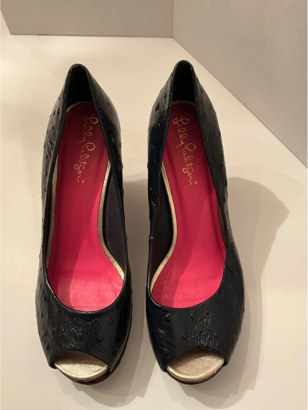 Lilly Pulitzer women’s navy peeptoe wedge heels size 6